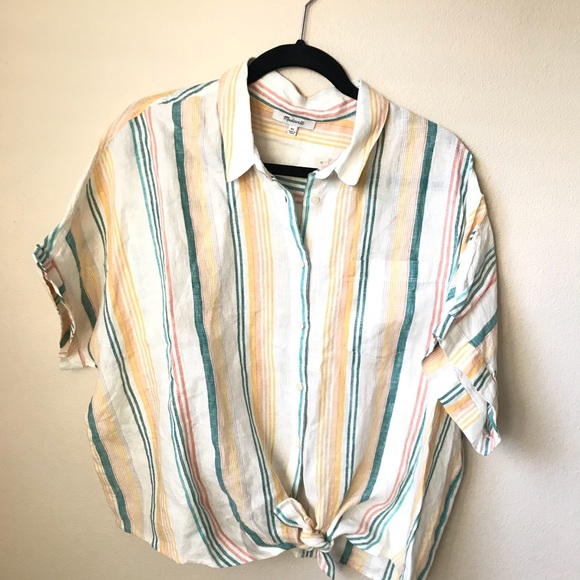 Madewell Tops - NEW Madewell striped short sleeve blouse with tie